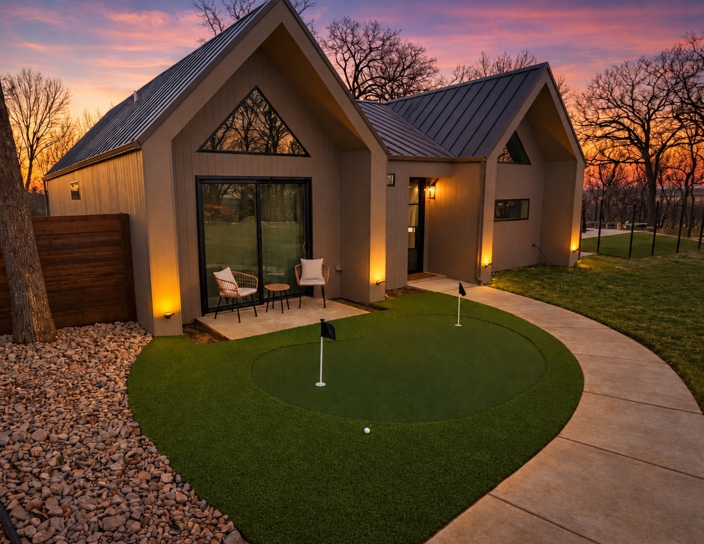 Modern North Texas home at dusk